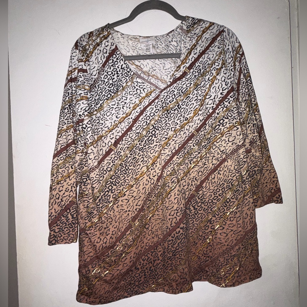 Jaclyn Smith Animal Print Long Sleeve Top - Brown and Gold